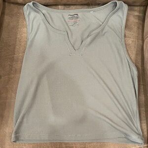 Essentials Light Blue Ribbed V-Notch Tank Top